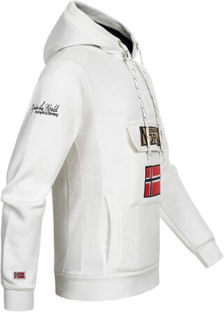 Чоловіча толстовка на блискавці з капюшоном Geographical Norway Gymclass, біла (розмір M) — теплий світшот-худі для чоловіків та підлітків, всесезонний