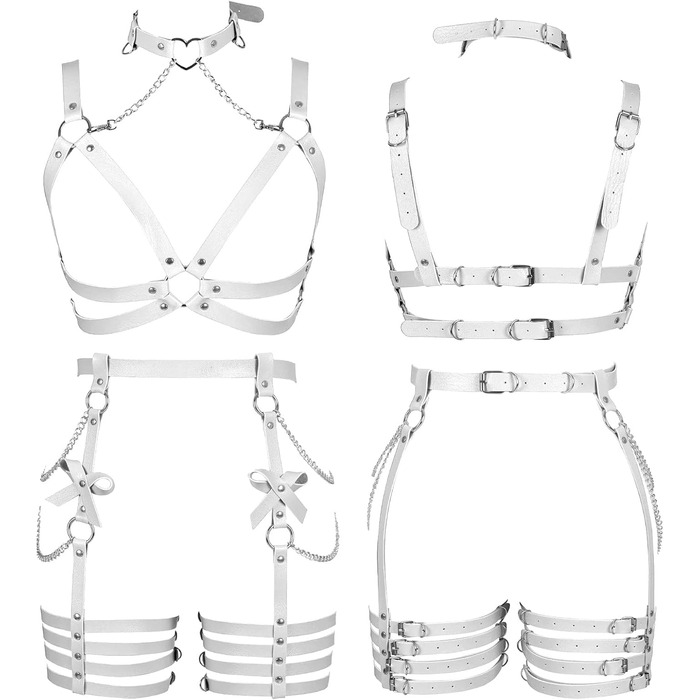 Жіночий шкіряний боді з ланцюжком BANSSGOTH, комплект стрінги, мереживо, для танців та свят (білий)