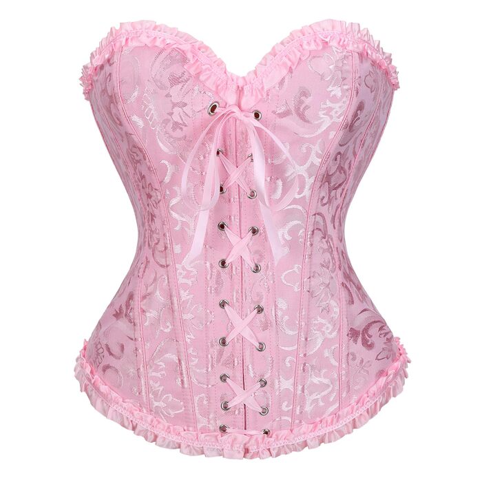 TRIWORKS Корсетний топ для жінок: корсет, бюстгальтер, корсетне боді з шнурівкою, сатин, мереживо, боді, для карнавалу та Різдва, S-X (Рожевий, XXL)