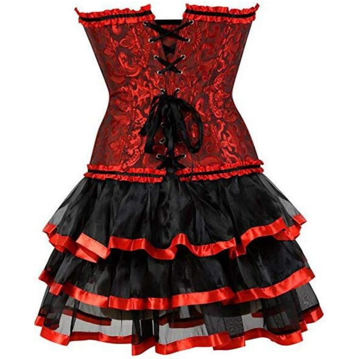 Сукня готична Moulin Rouge Coragenkleid Korett з пишною спідницею, великі розміри -6XL (XS, Червоний-2)