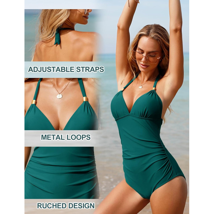 Купальник жіночий формирующий, з відкритим животом та спиною, на зав'язках, з пуш-ап, турквіс (M)