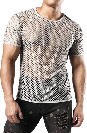Чоловіча футболка JOGAL з еластичної сітки, прозора, короткий рукав, сіра (XXL)
