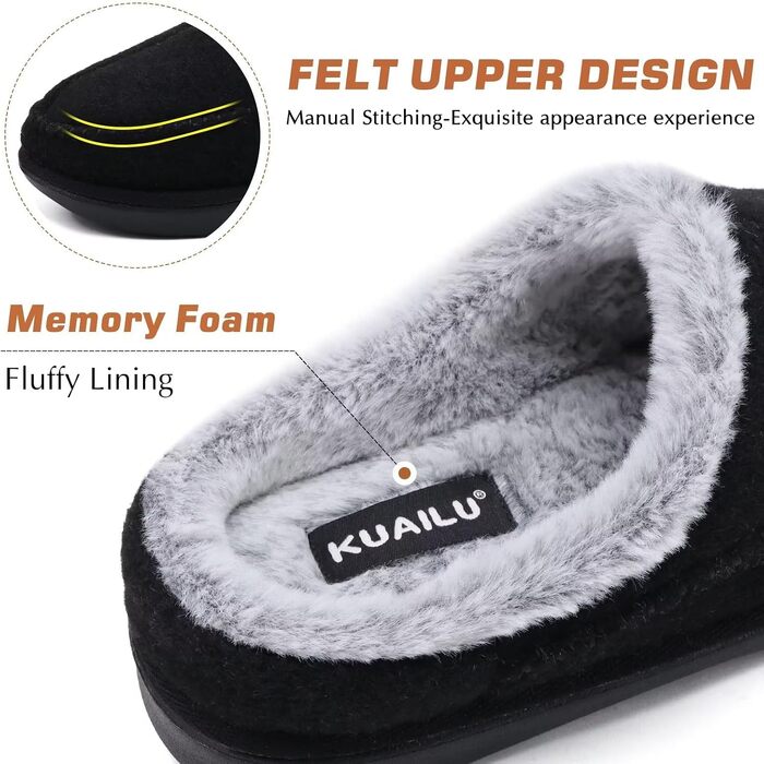 Чоловічі домашні капці KuaiLu з ефектом пам'яті (Memory Foam), плюшеві та відкриті, чорні (розмір 43.5 EU)