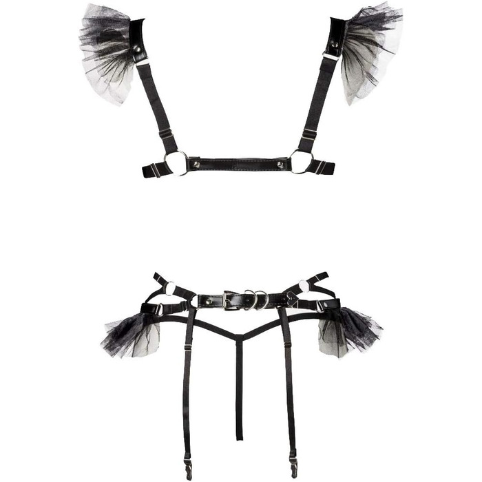 Чорний комплект еротичної білизни з велюру, 4 частини, L-XL