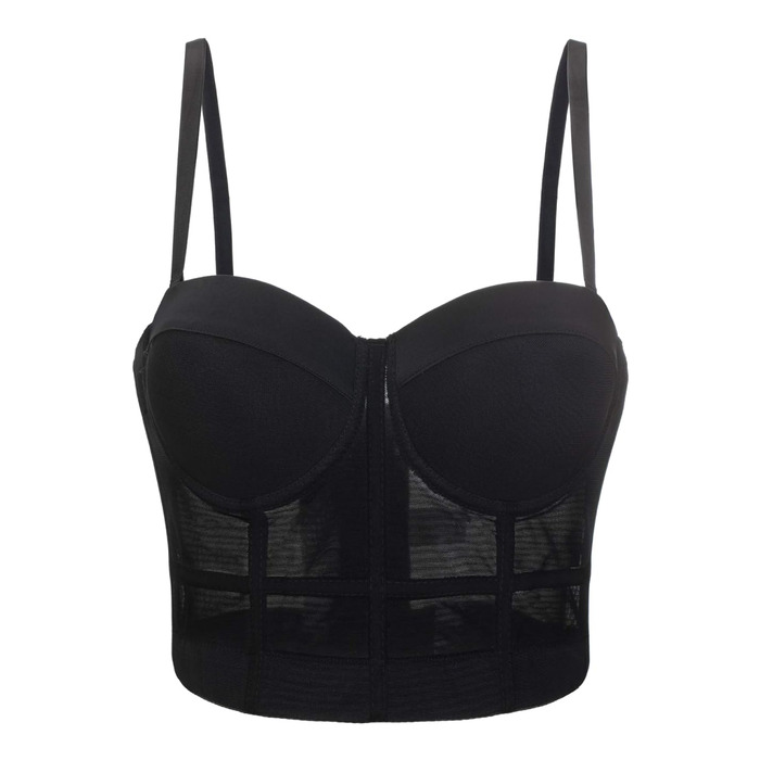 Жіночий корсетний топ-бюстʼє KUOSE в стилі панк з квітковим мереживом, чорний, розмір S