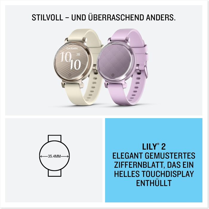 Жіночий смарт-годинник Garmin Lily 2 Cream Gold: сенсорний дисплей 2,54 см, моніторинг здоров'я та фітнесу, смарт-сповіщення, до 5 днів автономної роботи