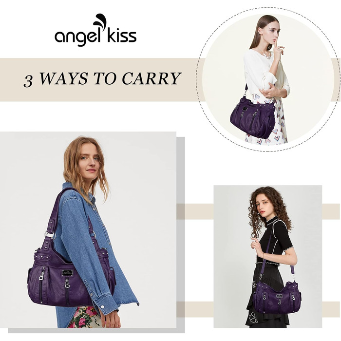 Жіноча сумка-шопер Angelkiss через плече з екошкіри, велика сумка-хобо та сатчел (фіолетова)