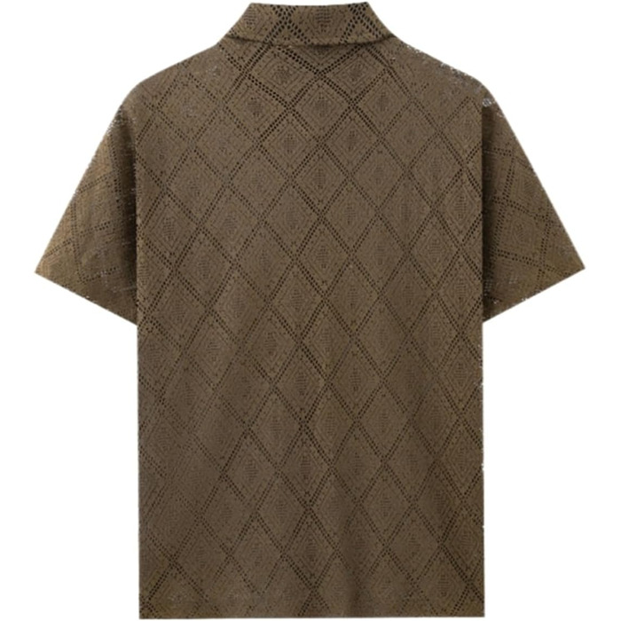 Чоловіча сорочка SOOUICKER з мереживом, короткі рукави, літня сорочка вільного крою, для відпочинку та свят, білий (кофе, XL)