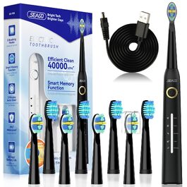 Електрична сонічна зубна щітка Seago SG-958, 40000 VPM, 5 режимів роботи, USB-зарядка, 8 змінних насадок, чорна