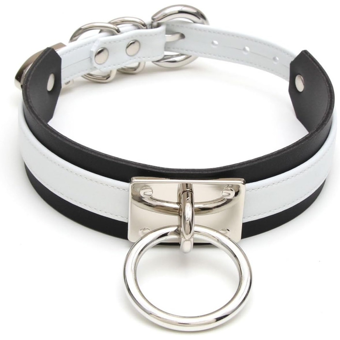 Чокер з кільцем Lalatia для жінок: шкіряний чокер, кольори чорний, білий, сріблястий