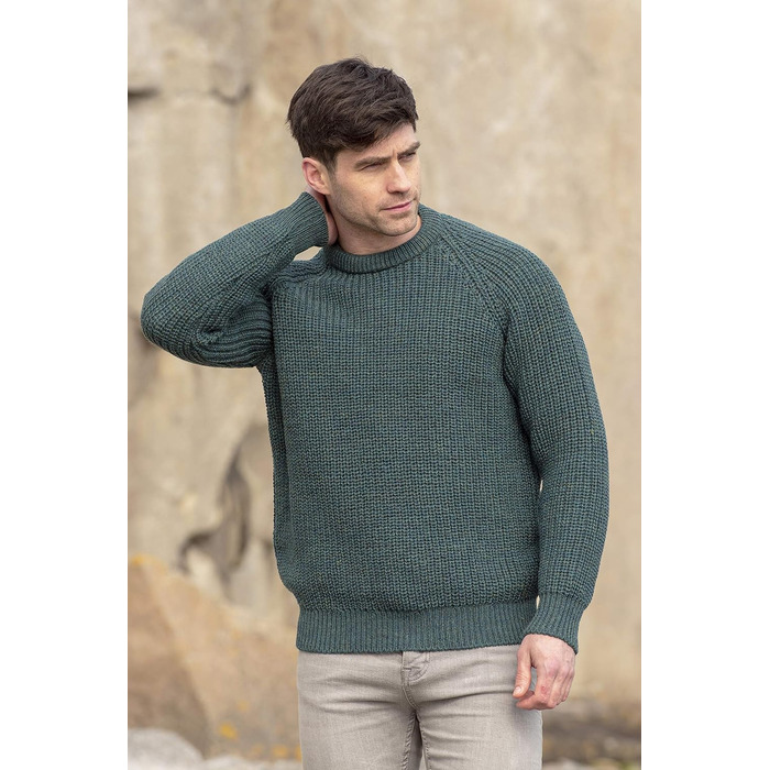 Чоловічий класичний в'язаний светр Aran Crafts, колір мох (зелений), розмір XXL