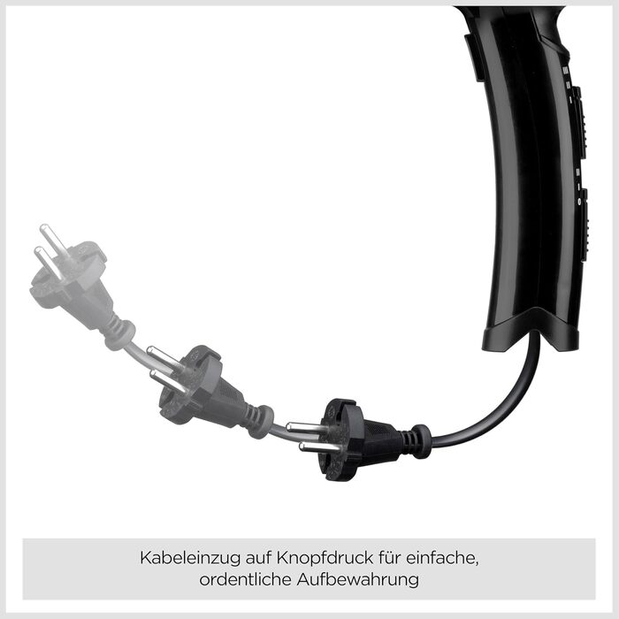 Фен для волосся BaByliss Cordkeeper D373E з автоматичним змотуванням кабелю, 2000Вт, іонізація Anti-Frizz, 3 температурних та 2 режиму швидкості, чорний