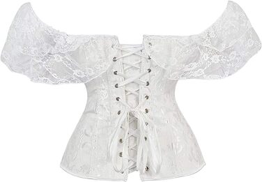 Корсет жіночий Oytto готичний з мереживом, атласний, з кісточками, на шнурівці, пов'язаний, топ-боді, весільний, білий, M