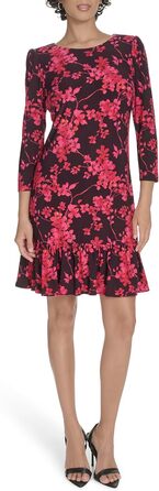 Сукня Tommy Hilfiger Autumn Blossom приталена 3/4 рукав, баклажан/багатобарвна