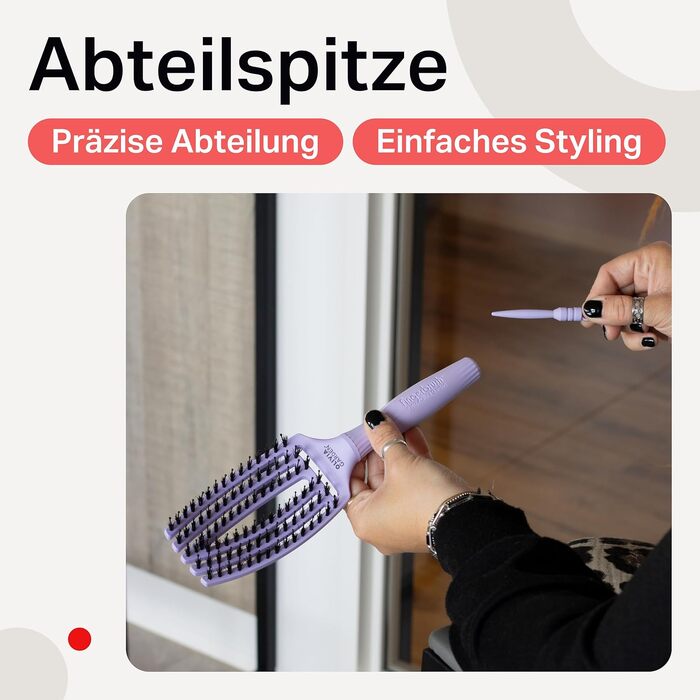Щітка для волосся Olivia Garden Fingerbrush Care Iconic — розплутуюча з щетиною кабана та нейлоном для блиску та гладкого стайлінгу, Lavender Medium