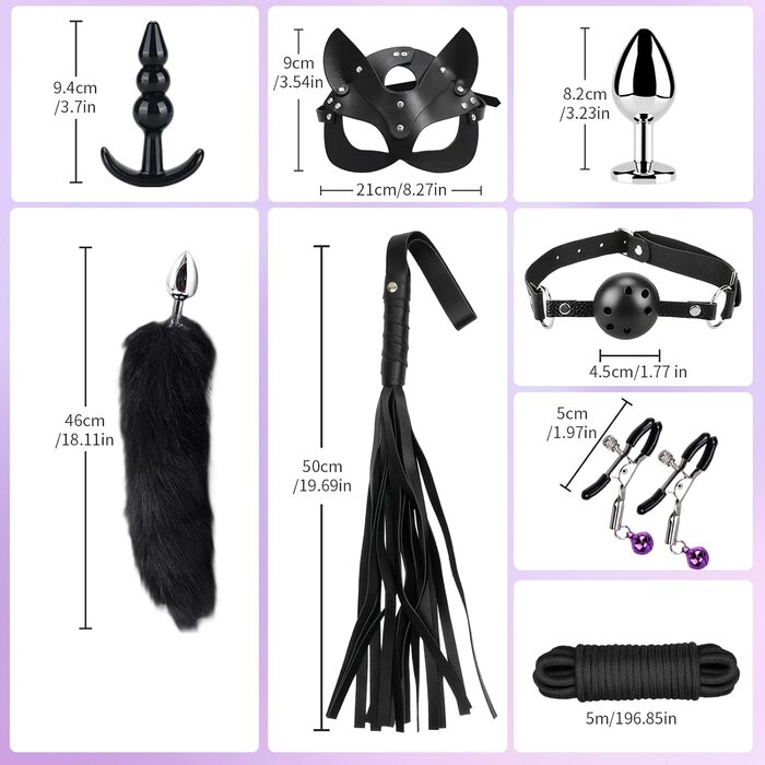 Набір для БДСМ з шкіри, 15 предметів: фетіш, зв'язування, еротика для дорослих. З руками, маскою та мотузкою (чорний)