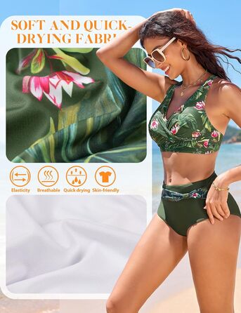 БІКІНІ Nadeer для жінок: сексуальний V-подібний виріз, push-up, двокомпонентний купальник, перехресний дизайн, висока талія, пляжний аксесуар, рожево-зелений колір (M)