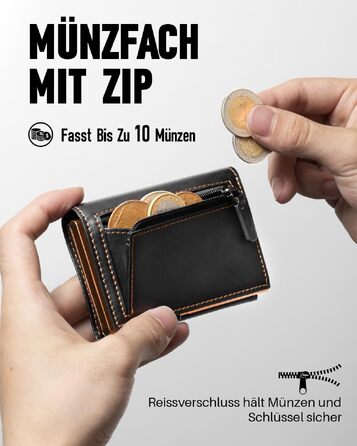 Чоловічий гаманець зі смарт-відділенням, RFID-захистом та вікном для фото, портмоне з монетницею та 6 слотами для карт (Чорний/Помаранчевий)