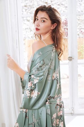 Халат жіночий довгий шовковий, квітковий принт, Babeyond - ідеальний для дому та вечірок