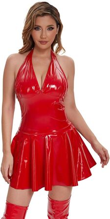 Сукня шкіряна жіноча Glänzendes Lederkleid, ефектний бюст, латексний спідниця-плаття XL чорна