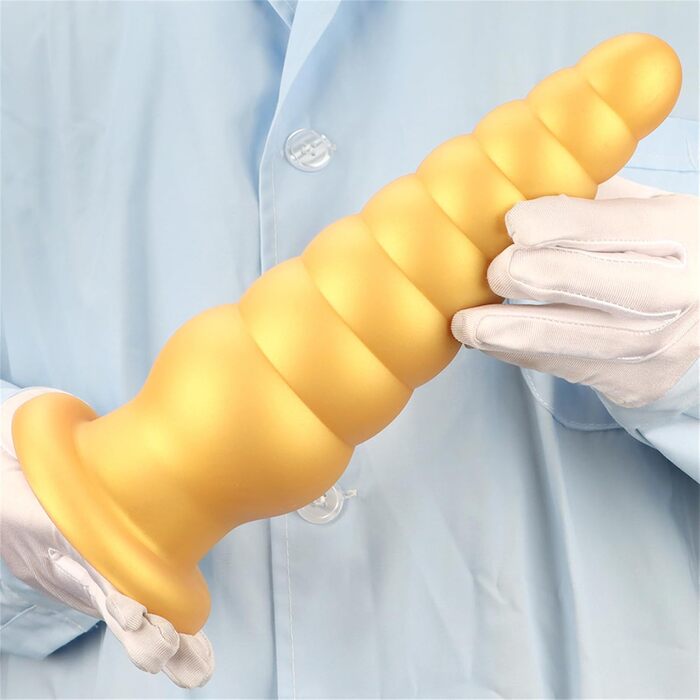 Анальні кулі з силікону Hrekssi Gold – великі, з присоскою, для масажу простати та вагінальної стимуляції. Іграшки для дорослих