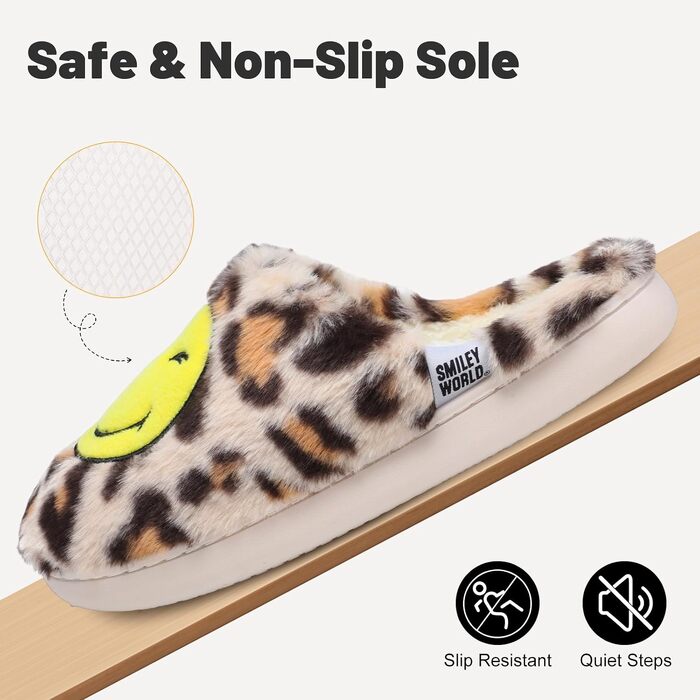 Зимові домашні капці SMILEYWORLD® з ефектом пам'яті Memory Foam, м'які плюшеві пантофлі для жінок та чоловіків (Леопард, 42/43 EU)