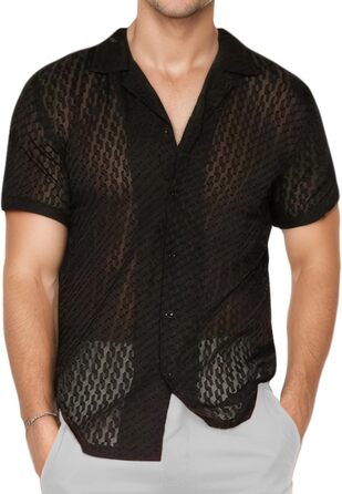 Чоловіча сорочка поло з мереживом AIEOE, літня, вільна, з короткими рукавами, чорна, розмір S-XXL