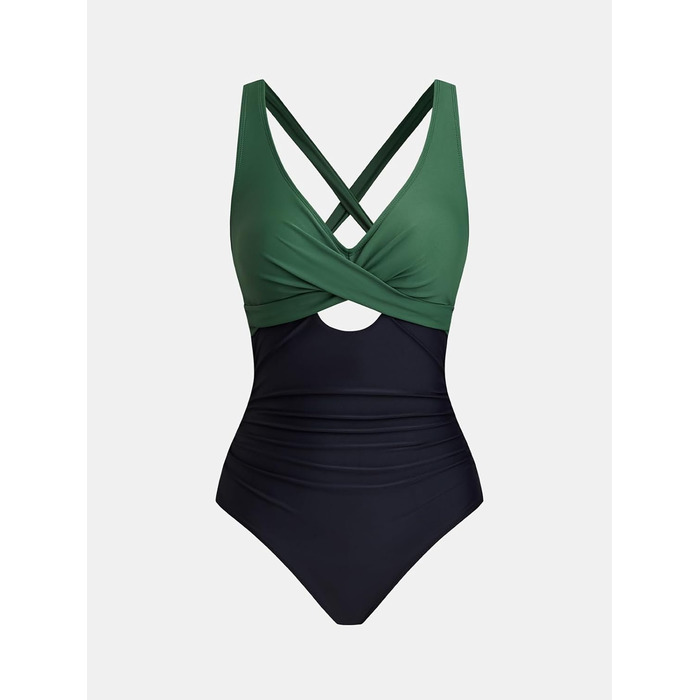 Купальник CUPSHE жіночий з плетінням, V-подібний виріз, декоративні вирізи, корегуючий, суцільний, чорний/леопард (M, темно-зелений/чорний)