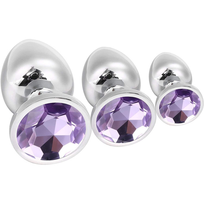 Набір анальних пробок Klein Medium Groß Metall Buttplug з кристалами та діамантом (фіолетовий)