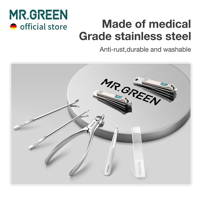 Професійний набір для манікюру та педикюру MR.GREEN 7 в 1, інструменти з нержавіючої сталі в шкіряному чохлі (PU), колір 2