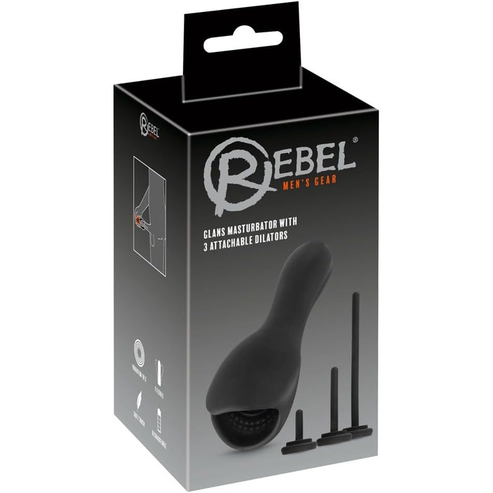 Мастурбатор Rebel Glans з 3 насадковими дилататорами, вібраційний, чорний, універсальний
