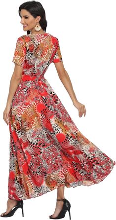 Сукня максі А-силуету VintageClothing, червона в принт (S)