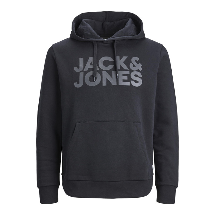 Чоловічий худі Jack & Jones Regular Fit JJEADRIAN Plus Size з принтом, чорний