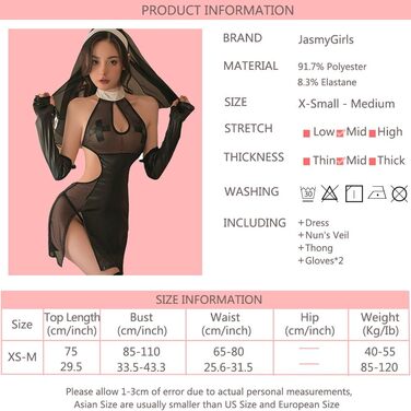 Костюм для косплею JasmyGirls: сексуальний образ черниці, дівочий наряд, дівочий костюм, карнавальний костюм, набір для Хелловіну (Сріблястий, X-Small - Medium)