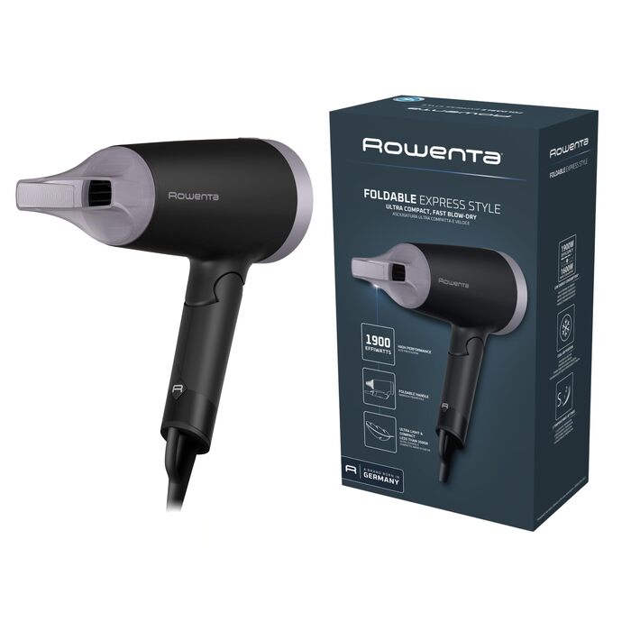 Фен для волосся Rowenta Express Style CV1801, 1900 Вт, з концентратором та режимом холодного повітря, чорний/фіолетовий