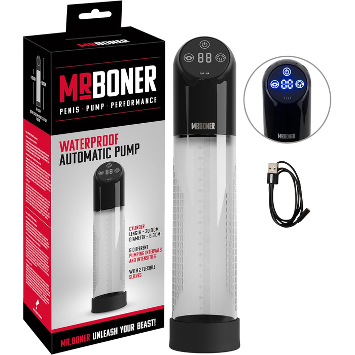 Автоматичний поршневий насос для збільшення пеніса Mister Boner, прозорий/чорний, 5,8 см