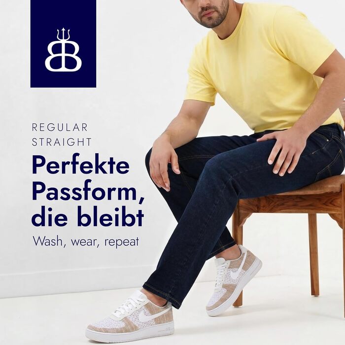Чоловічі джинси BARBONS Regular-Fit Stretch — класичні прямі джинси синього кольору для бізнесу та відпочинку, 36W / 32L