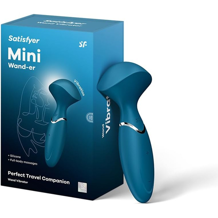 Вібратор Satisfyer Mini Wand-er: 12 програм, водонепроникний (IPX7), медичний силікон, для жіночих масажів та еротичних розваг, блакитний