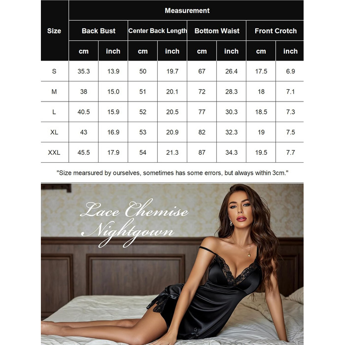 Жіноча нічна сорочка ADOME з мереживом, сатином та шортами Babydoll, чорна