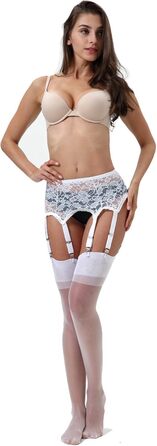 Корсет-стрінг з мережива з 6 ремінців, металевий кліп, для панчіх, білий, розмір L