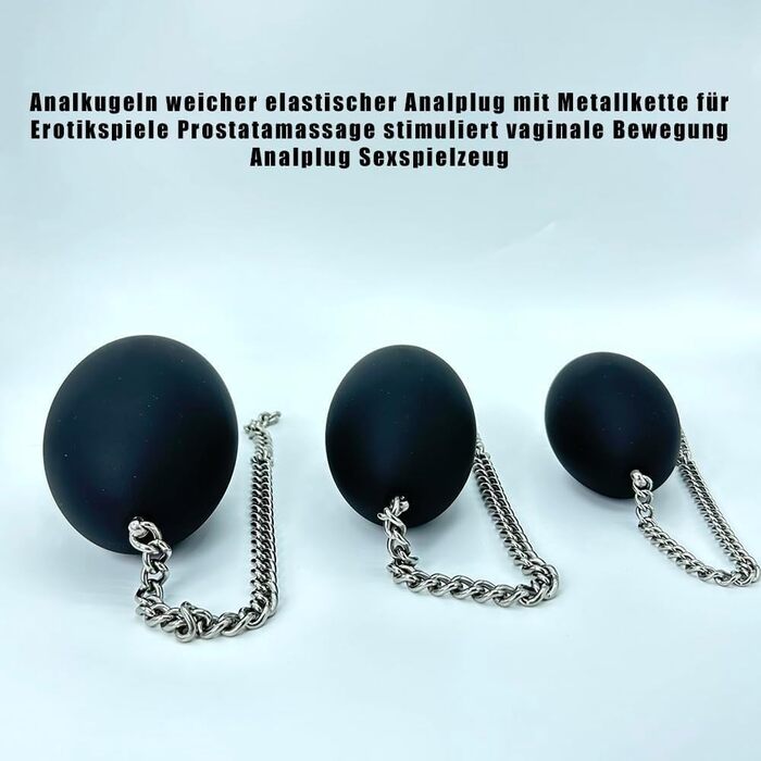 Анальний плаг з силікону у формі яйця, з ланцюгом з нержавіючої сталі, анальний м'ячик, анальні кульки, анальний ділдо, великі яйця, анальний масаж, вагінальне використання, мастурбація для жінок та чоловіків, секс-іграшка (S)