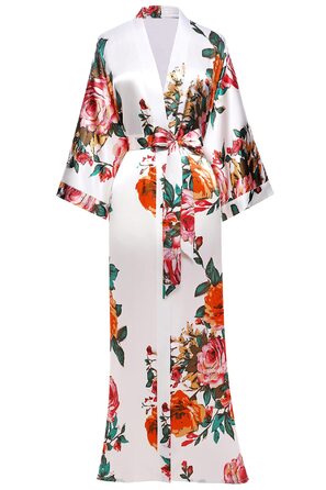 Халат жіночий шовковий максі з квітковим принтом BABEYOND, літній кімоно, довга сорочка для дому, вечірки, піжами