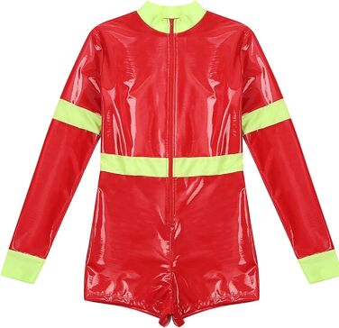 Костюм для косплею GRRKDFQ Erotiek: жіночий еротичний костюм, червоний комбінезон з довгим рукавом на блискавці (розмір L)