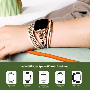 Шкіряний ремінець Boho для Apple Watch 38/40/41/42/44/45/46/49мм, багатошаровий браслет для iWatch Series 11 10 9 8 7 6 5 4 3 2 1 SE Ultra 1 2 3, рожевий