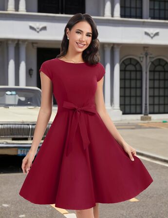 Сукня Dressystar вінтажна 50-х років з короткими рукавами в горошок, Burgundy XL