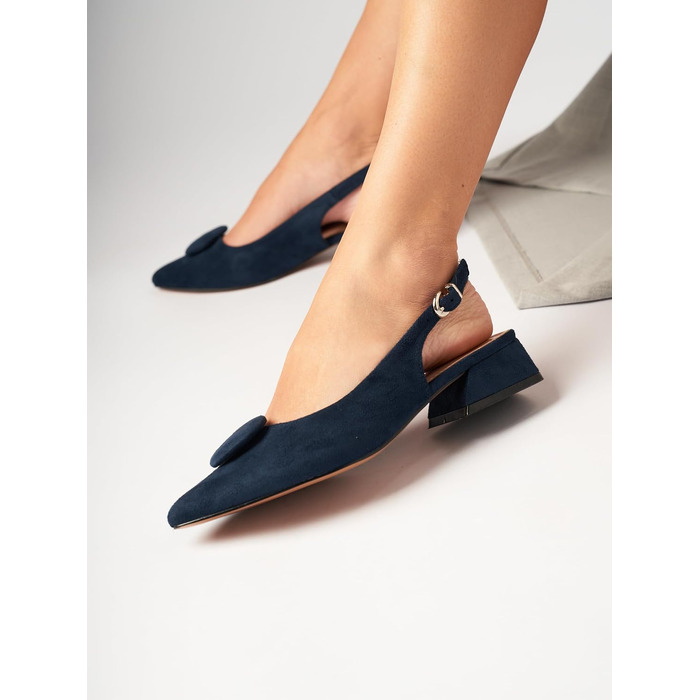 Жіночі туфлі-човники Slingbacks з відкритим каблуком, стійкий каблук 4 см, штучна замша, комфортні класичні пампи, темно-синій (Navy), розмір 35 EU