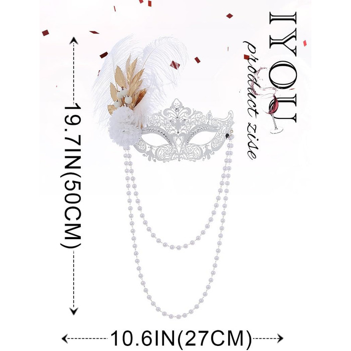 Маска для жінок IYOU, біла, з пір'ям та перловим намистом, для карнавалу, вечірки, балу