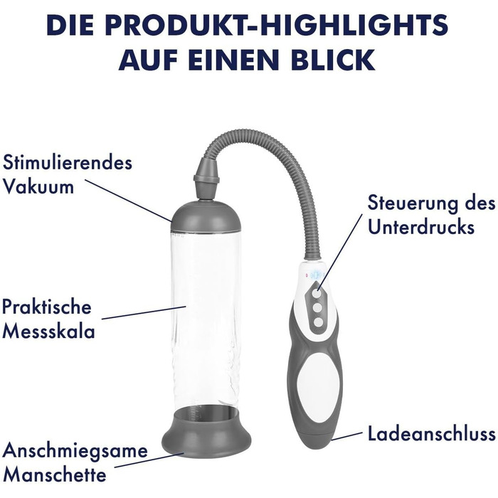 Електрична чоловіча помпа, 21 см, водонепроникна (IPX7), перезаряджувана, 4 режими та 4 інтенсивності, 2 манжети, міцні матеріали