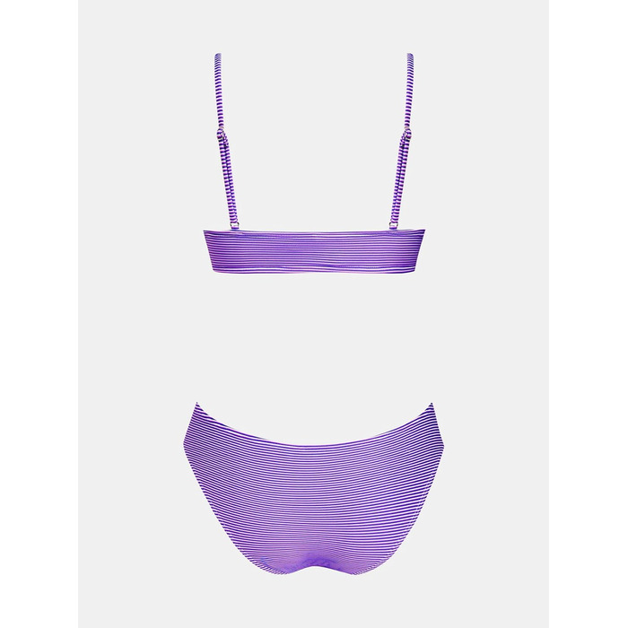 CUPSHE Bikini Set Daen: Роздільний купальник з високою талією та кросоверним бюстгальтером (Lila Gestreift, M)