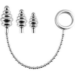 Набір металевих анальних розширювачів AMZABEE: 3 шт. (анальний плагін, ковпачок, ланцюжок) для BDSM, з нержавіючої сталі, спіральний та гладкий